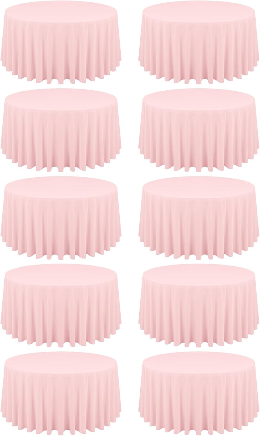 REWOMC 10 Packs 120 Inch Pink Round Polyester Tablecloths / Table Cover for Round Tables, Stain and Wrinkle