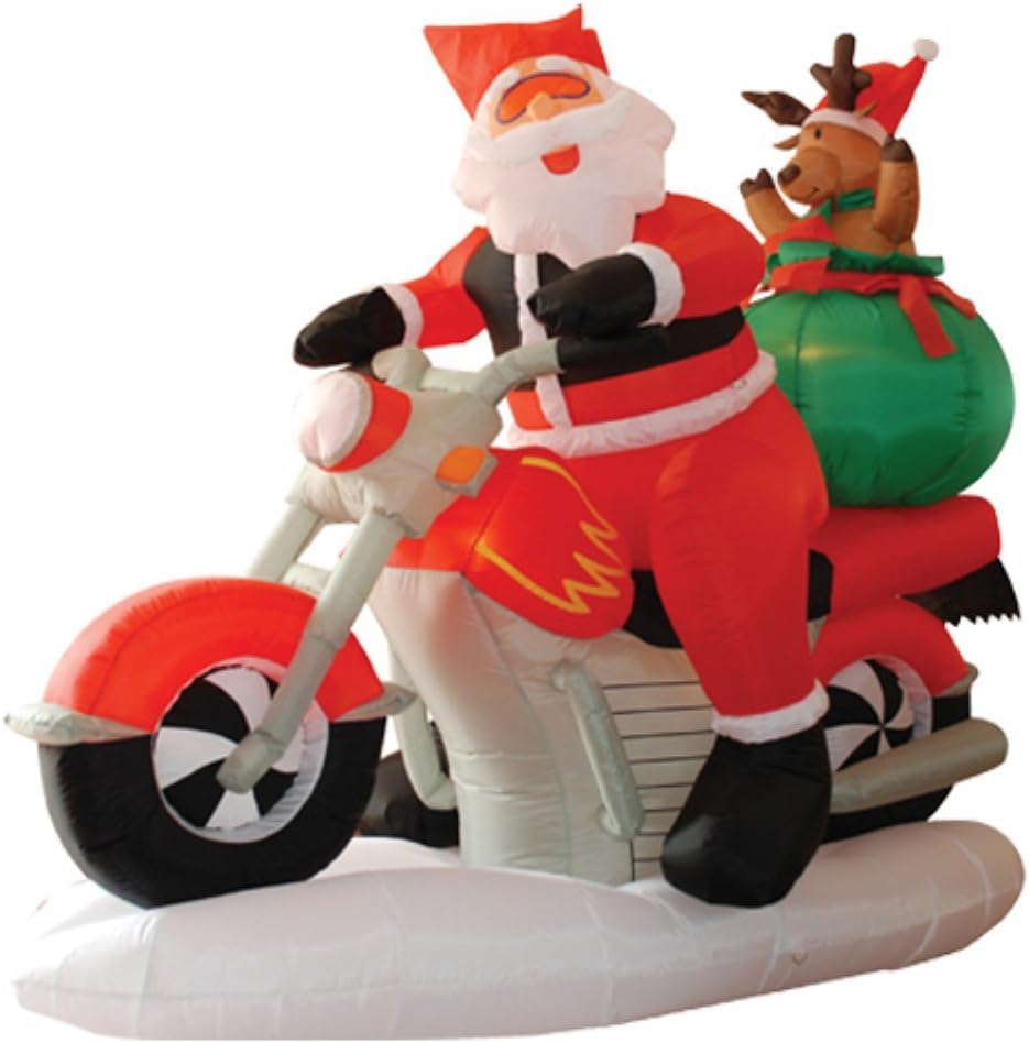 6 Foot Long Inflatable Santa Claus & Reindeer Riding Motorcycle / Outdoor Yard Blow-Up Decoration, With