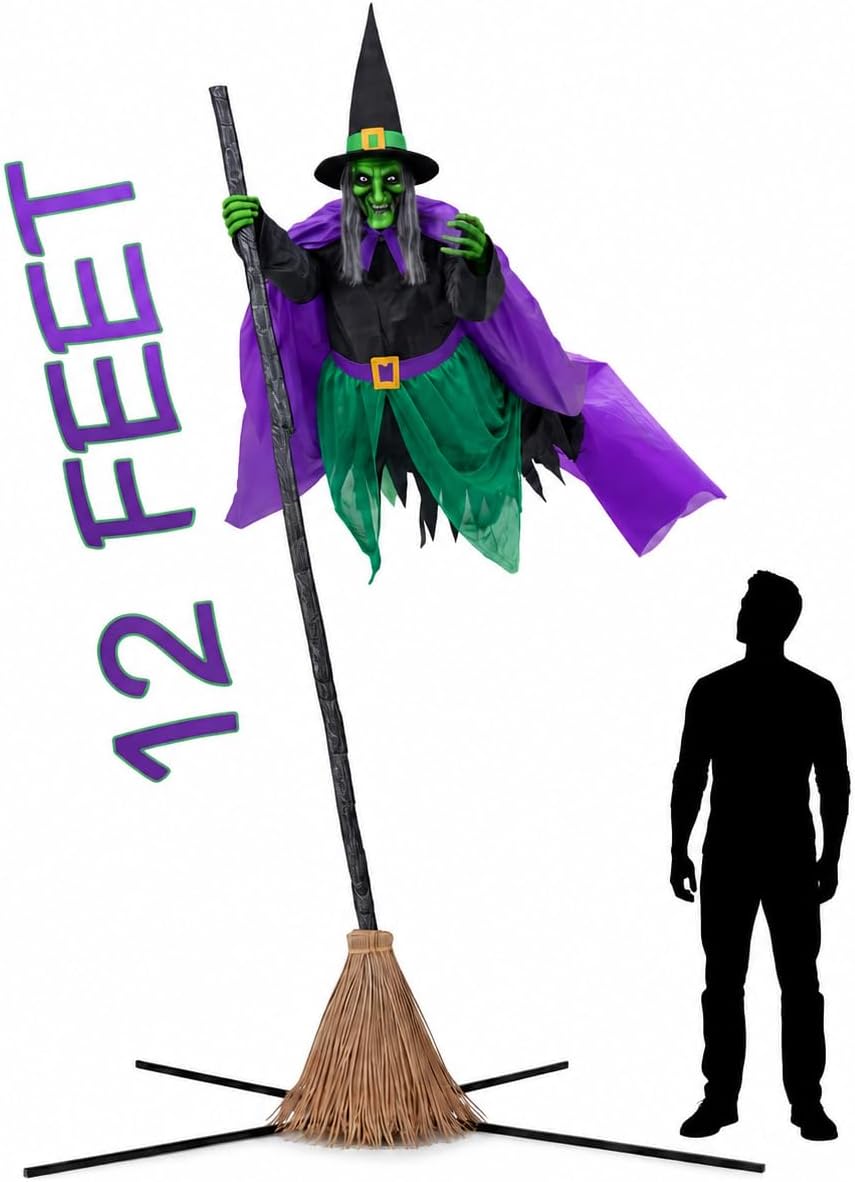 SeasonFable 12 Ft Animated Hovering Witch Animatronics / Remote Control, Infrared Sensor Activated, Scary