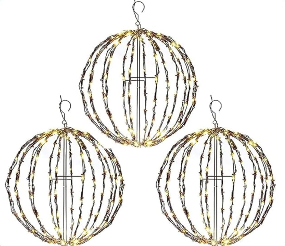 Elf Logic 3 Pack 12” Outdoor/Indoor LED Christmas Light Balls. Durable, Waterproof, Long-Lasting, Lightweig