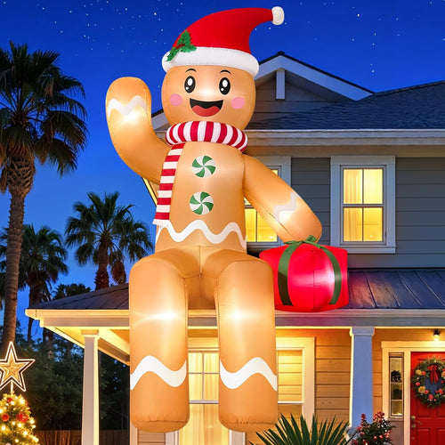 10FT Giant Christmas Inflatables Outdoor Decorations Sitting Gingerbread / Cute Gingerbread Inflatable,