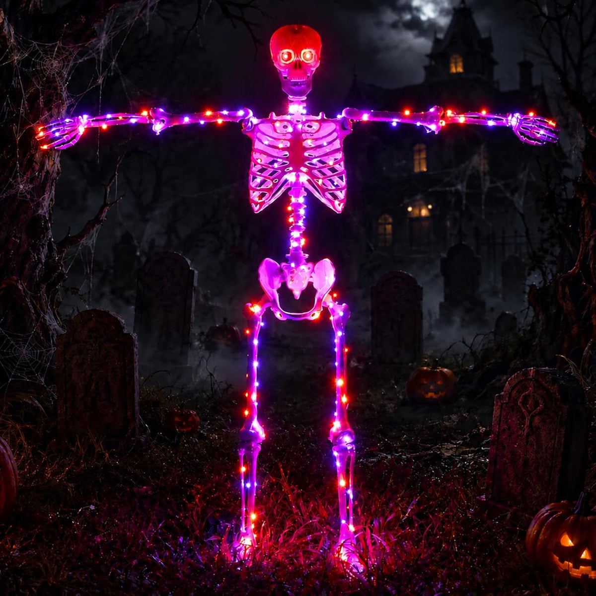 Starweeks Halloween Skeletons Decorations - 53" (135cm) Light Up Skeleton with LED Lights & 2 Red Eyes, Pos