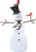Alpine Corporation 74" (Over 6 Feet Tall) Outdoor Mesh Snowman Yard Decor with Red Birds and 100 Cool White