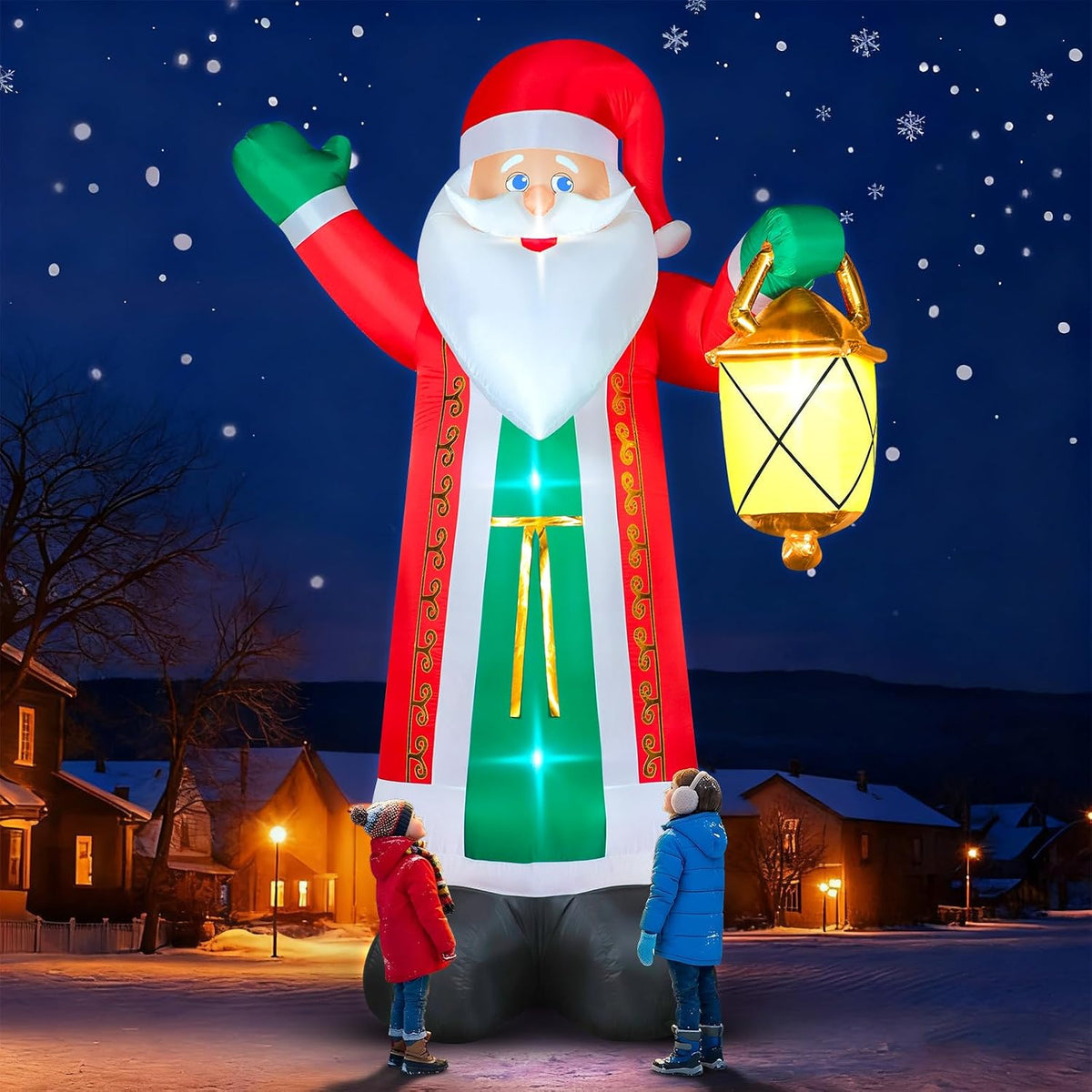 10 FT Christmas Inflatable Santa Claus Decor with Lantern & Green Gloves / Christmas Blow up Outdoor