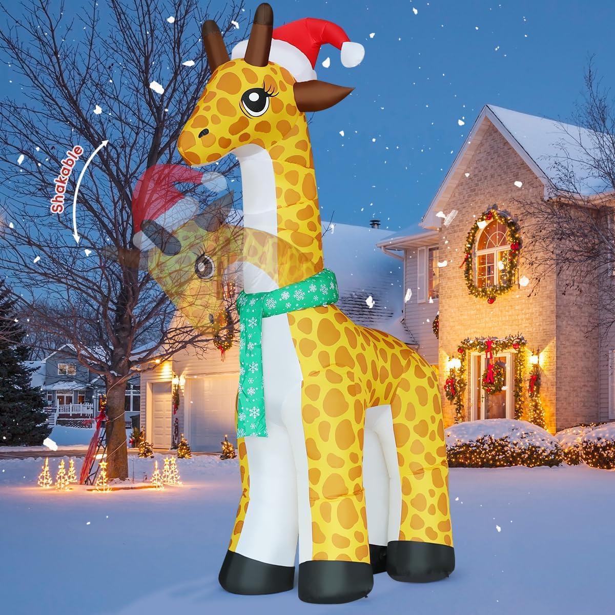 COMIN 10 FT Christmas Inflatables Outdoor Decorations Inflatable Nodding Giraffe with A Santa Hat Blow Ups