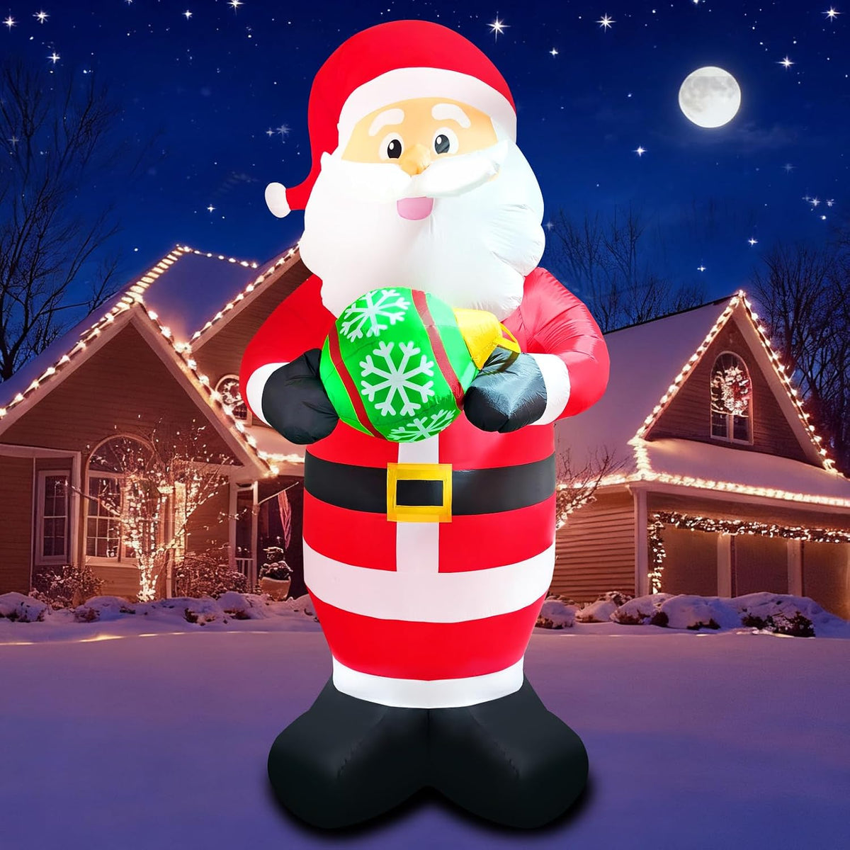 10FT Santa Claus Christmas Inflatable Decorations Blow Up Giant Santa Snowflake Ball Indoor Outdoor Decor