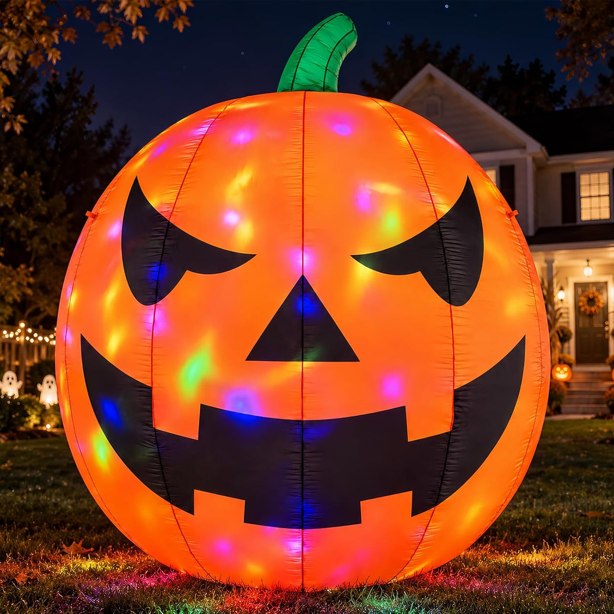 12 FT Halloween Inflatables Giant Pumpkin Outdoor Decorations / Jack O Lantern Blow Up Decor with Rotating