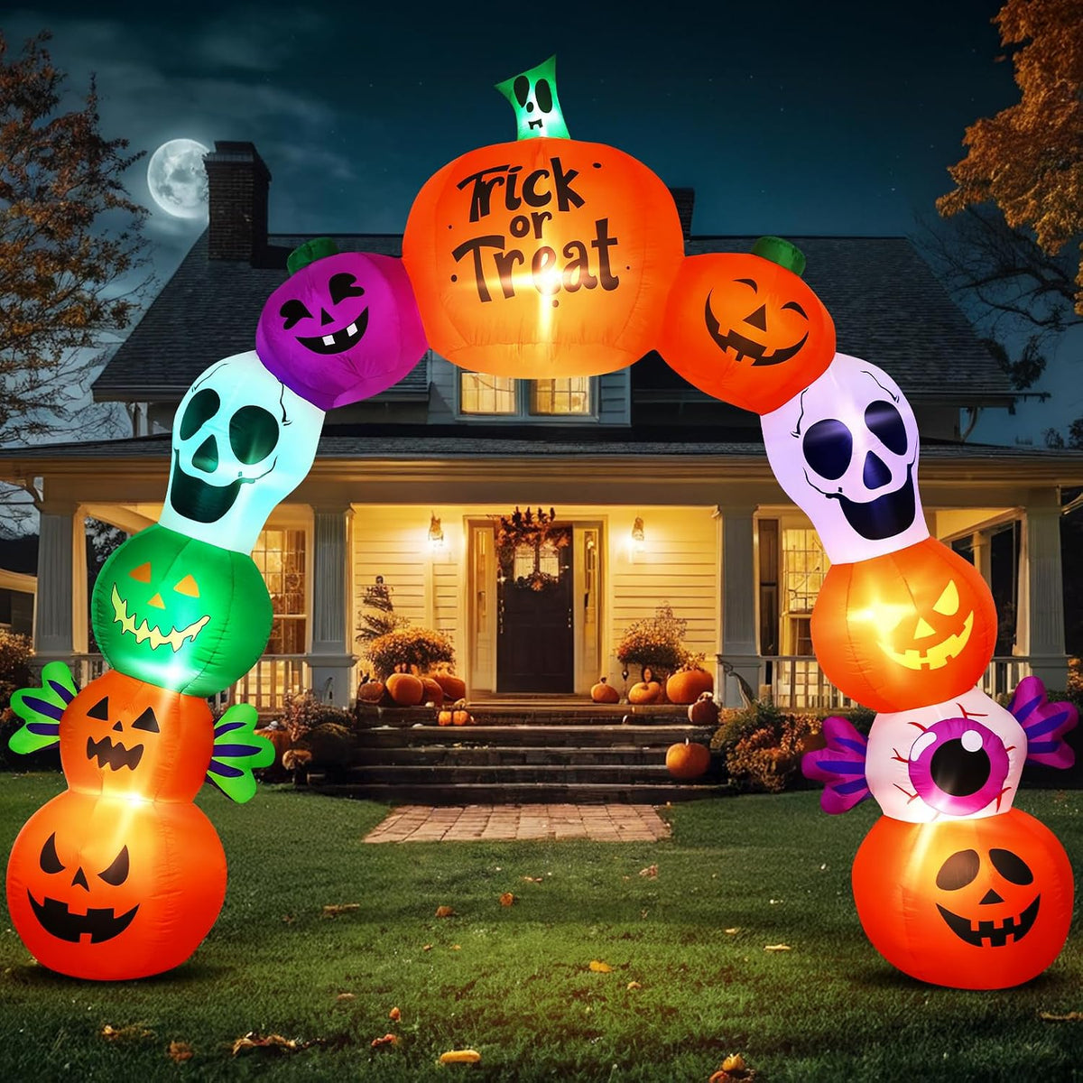 10FT Halloween Inflatable Archway, Pumpkin Skeleton Yard Outdoor Decor / Giant 10FT Archway • Bright Built-in