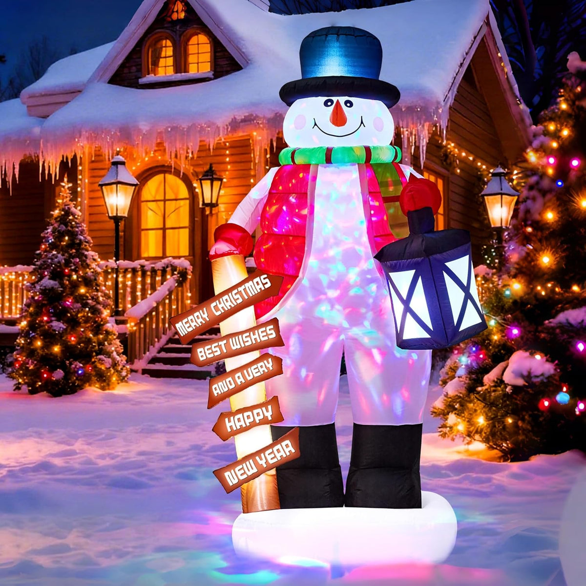 8FT Christmas Inflatable Giant Snowman Outdoor Decorations, Blow Up Snow Man Yard Decor with LED Lights,