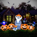 DomKom 8FT Halloween Inflatable Decorations, Blow Up Pumpkins and Tombstone Ghost Cat Bat Spider, LED Lights,
