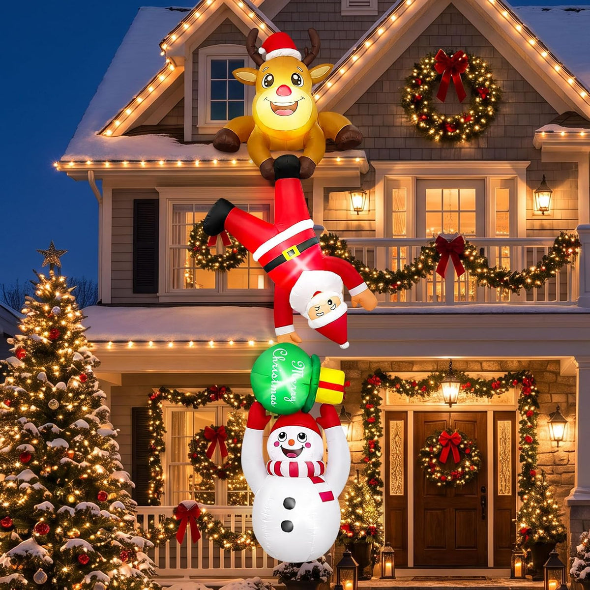 12FT Christmas Inflatables Outdoor Roof Yard Decoration, Funny Christmas Blow Up / Giant Christmas Blow Ups,