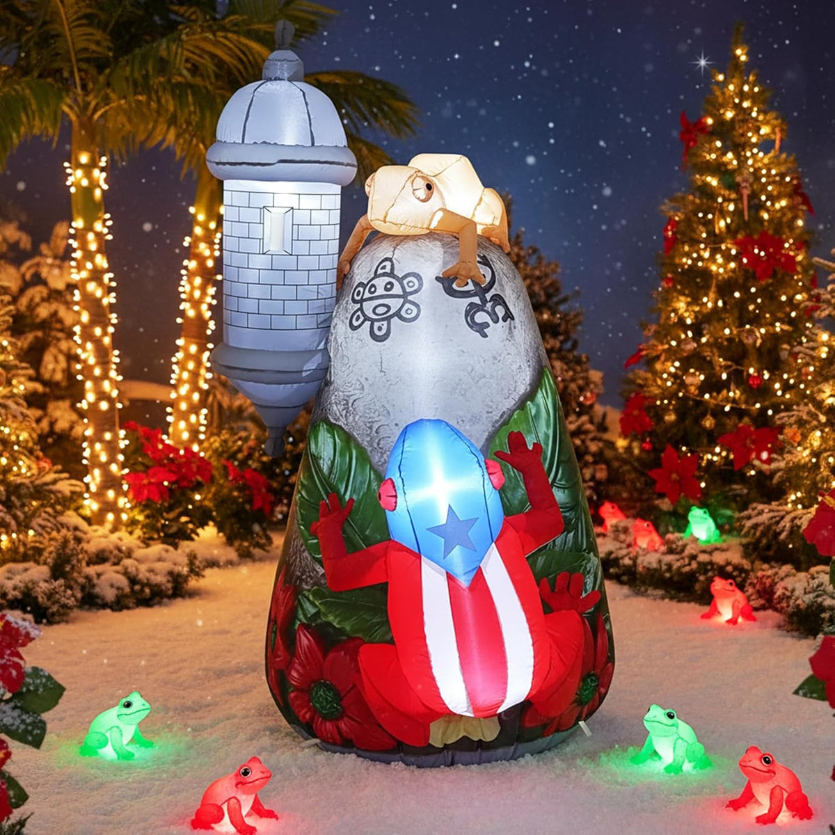 JULYSVE Puerto Rico Christmas Inflatables with Coqui Frog, 5FT Yard Decor / Puerto Rican Inflatables,
