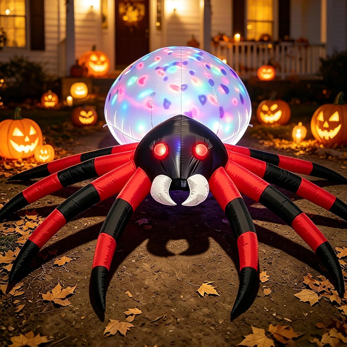 8FT Halloween Inflatables Giant Spider with Built-in LEDs / Halloween Blowups Large Creepy Props for Yard