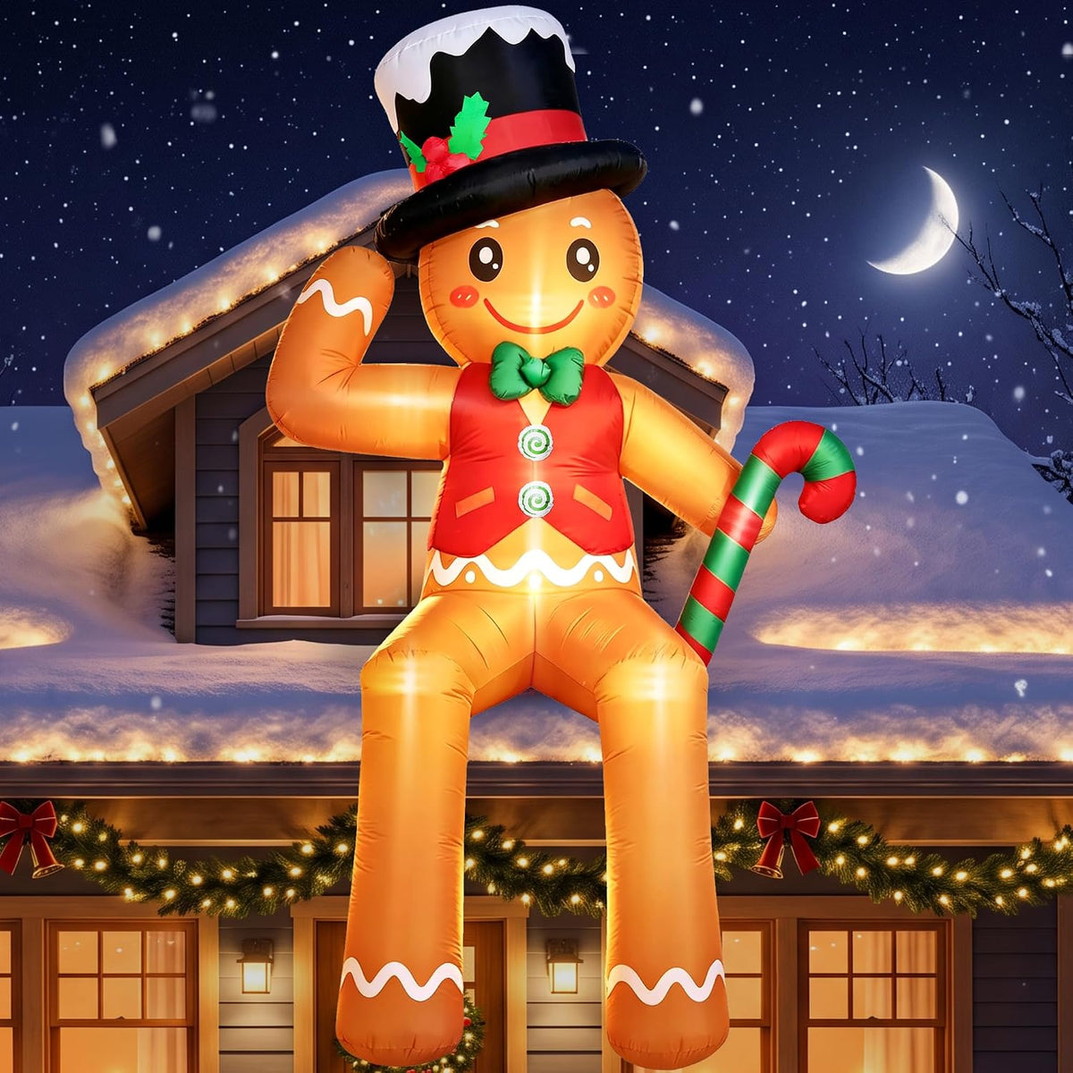 JOVIPOP 16FT Christmas Inflatable Gingerbread Decoration for Outdoor Yard / Lighted Giant Gingerbread Blow Up