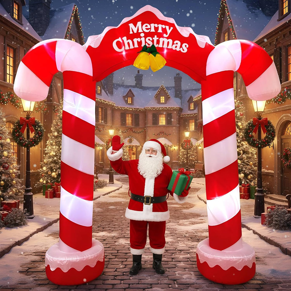 Soulchen 10ft Giant Candy Arch Inflatable Decoration Merry Christmas Arch Outdoor Decoration Built-in LED