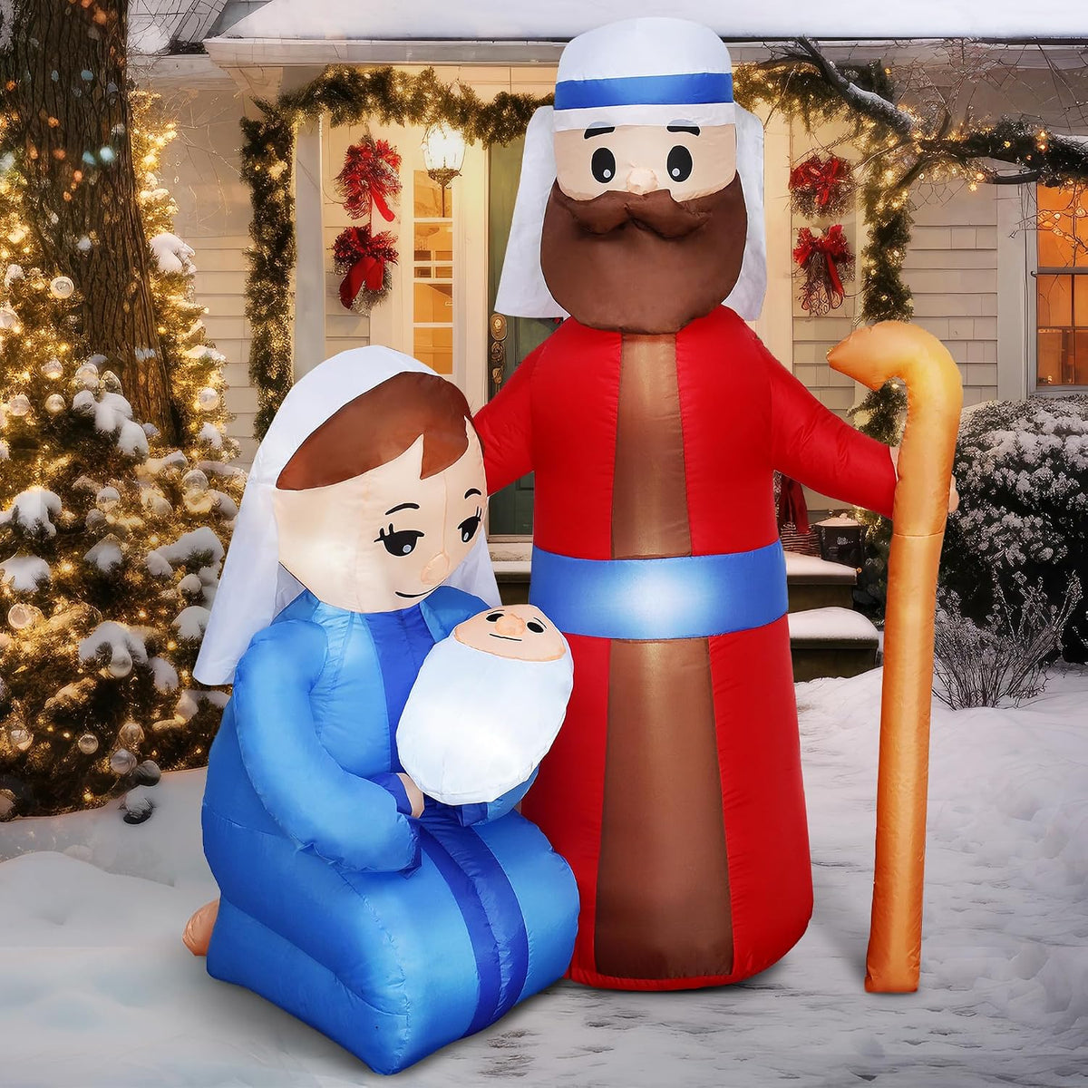 Joiedomi 6 FT Tall Christmas Inflatable Jesus Family Decoration, Christmas Inflatable Nativity with Built-in